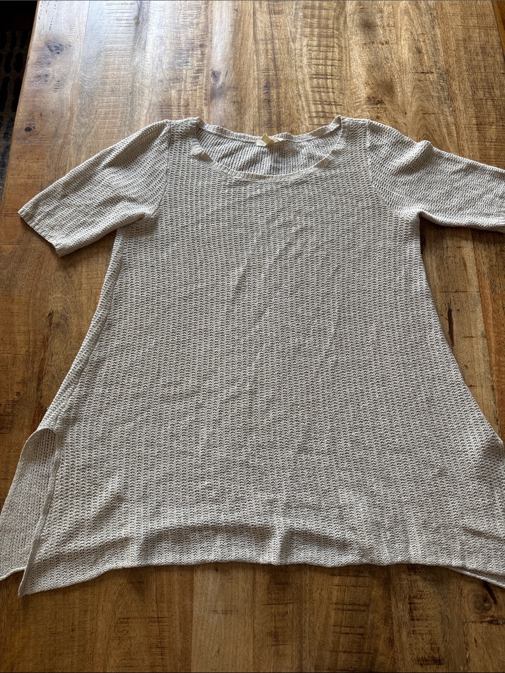 Eileen Fisher beige Cream Knit Short-Sleeve Swing long tunic Top - Women’s Sm - Picture 2 of 8